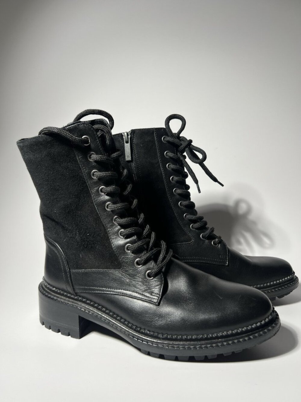 Aquatalia Orianna Women’s Black Suede Combat Boots Size 7M Lug Sole